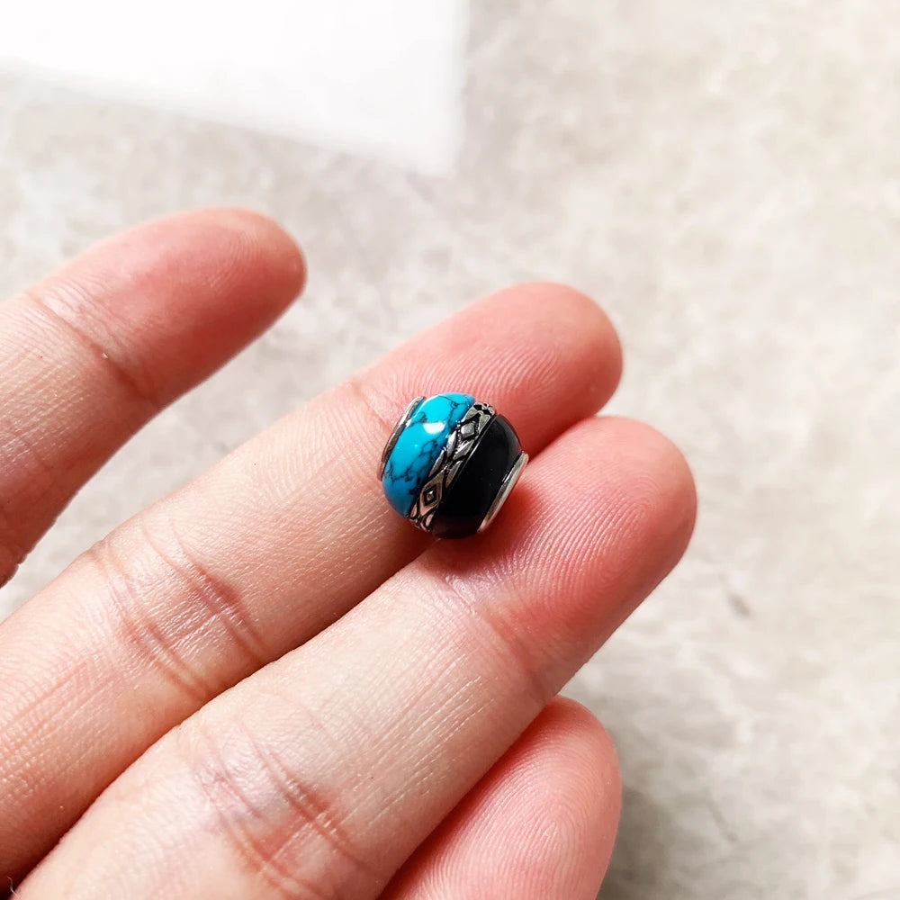 Damen-Charm-Anhänger Perlen blau schwarz Ornament DIY aus Sterlingsilber