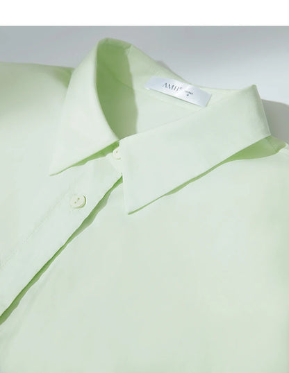 Damen Kurzarm Shirt mit drehbarem Kragen und solider Aushöhlung