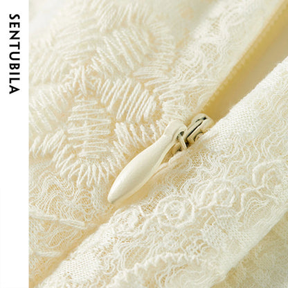 Damen Spitzenrock mit hoher Taille und elegantem Schlitz für Sommerpartys