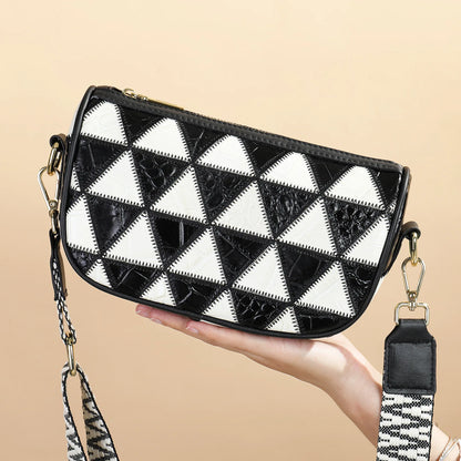 Damen-Schultertasche Patchwork-Leder Boho-Stil