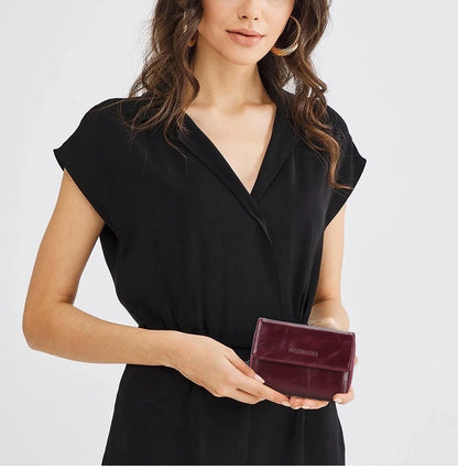 Damen Echtleder Geldbörse Vintage Mode Handtasche Münzfach Geldclip Business