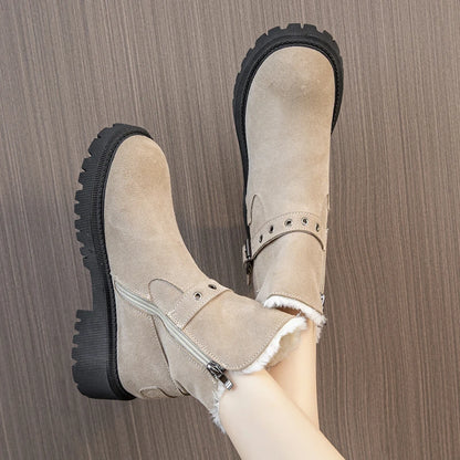 AIYUQI Women's Snow Boots Suede Genuinen Leather New Large Size Thick Warm Women Winter Boots Casual Women's Ankle Boots