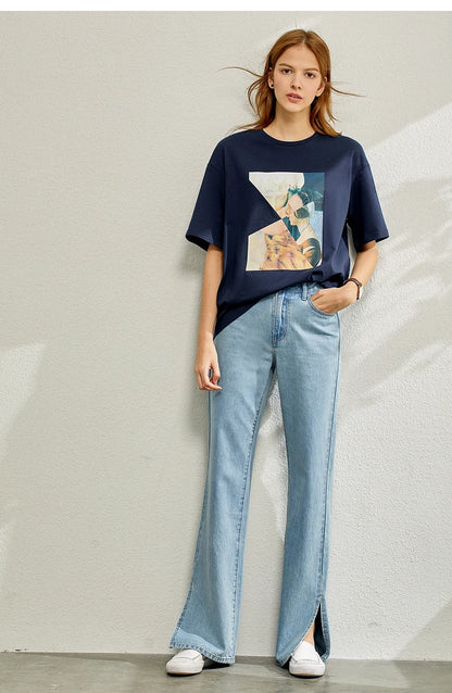Damen T-Shirt im minimalistischen Sommer-Stil mit lässigem Patchwork-Design