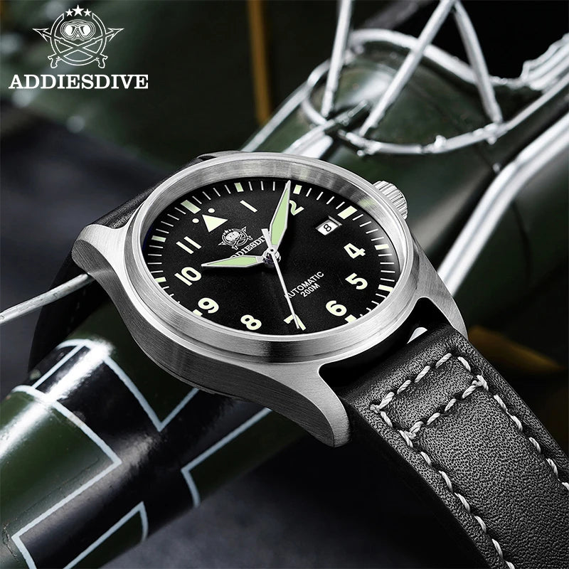 Herren-Vintage-Automatikuhr mit Lederarmband und C3-Leuchtmasse