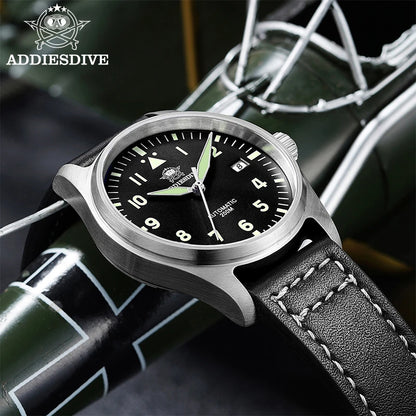 Herren-Vintage-Automatikuhr mit Lederarmband und C3-Leuchtmasse