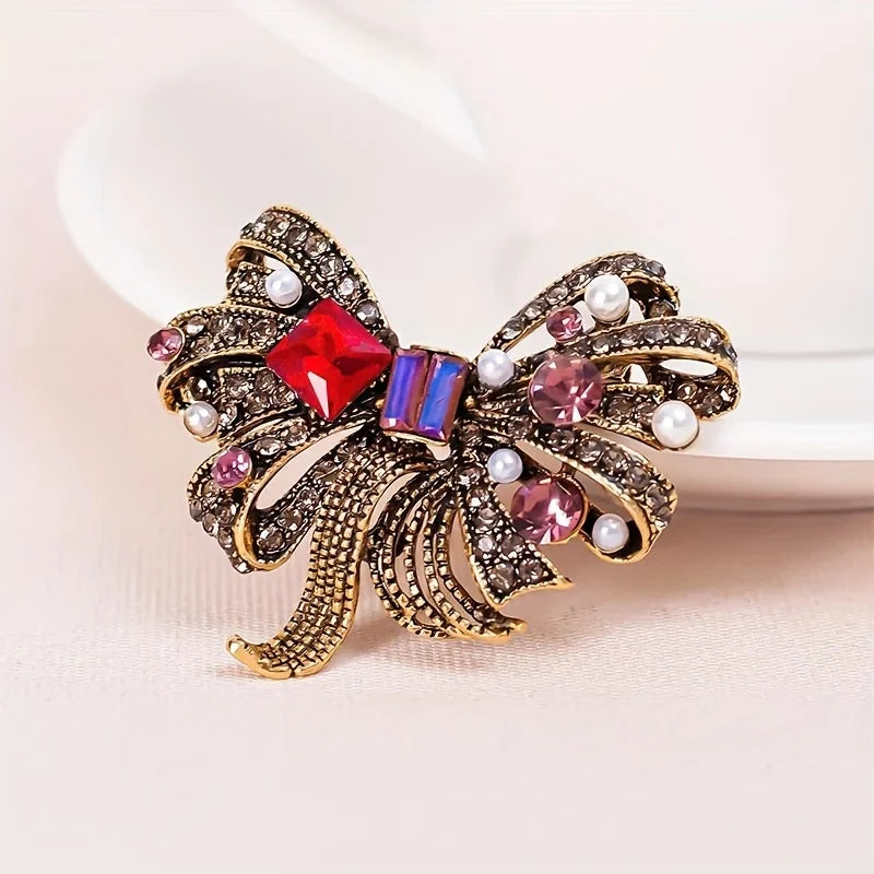 Brosche Schleife Kristall Perle Glänzend Boutique Geschenk Damen