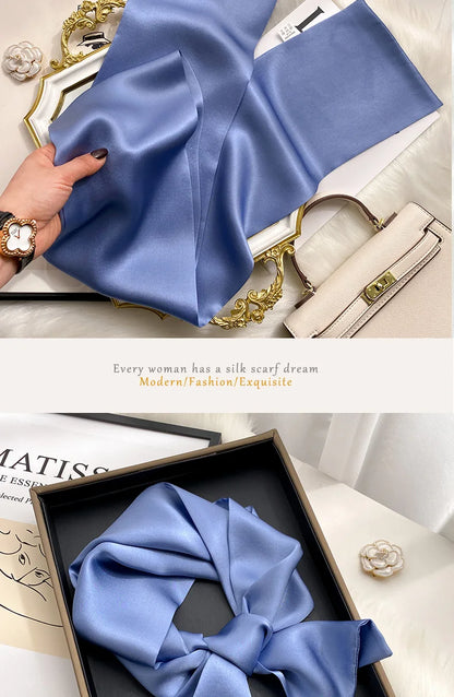 Damen Seidenschal dünn Taschenband Foulard Haarband Stirnband bedruckt B