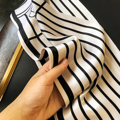 Damen Seidenschal dünn Taschenband Foulard Haarband Stirnband bedruckt G