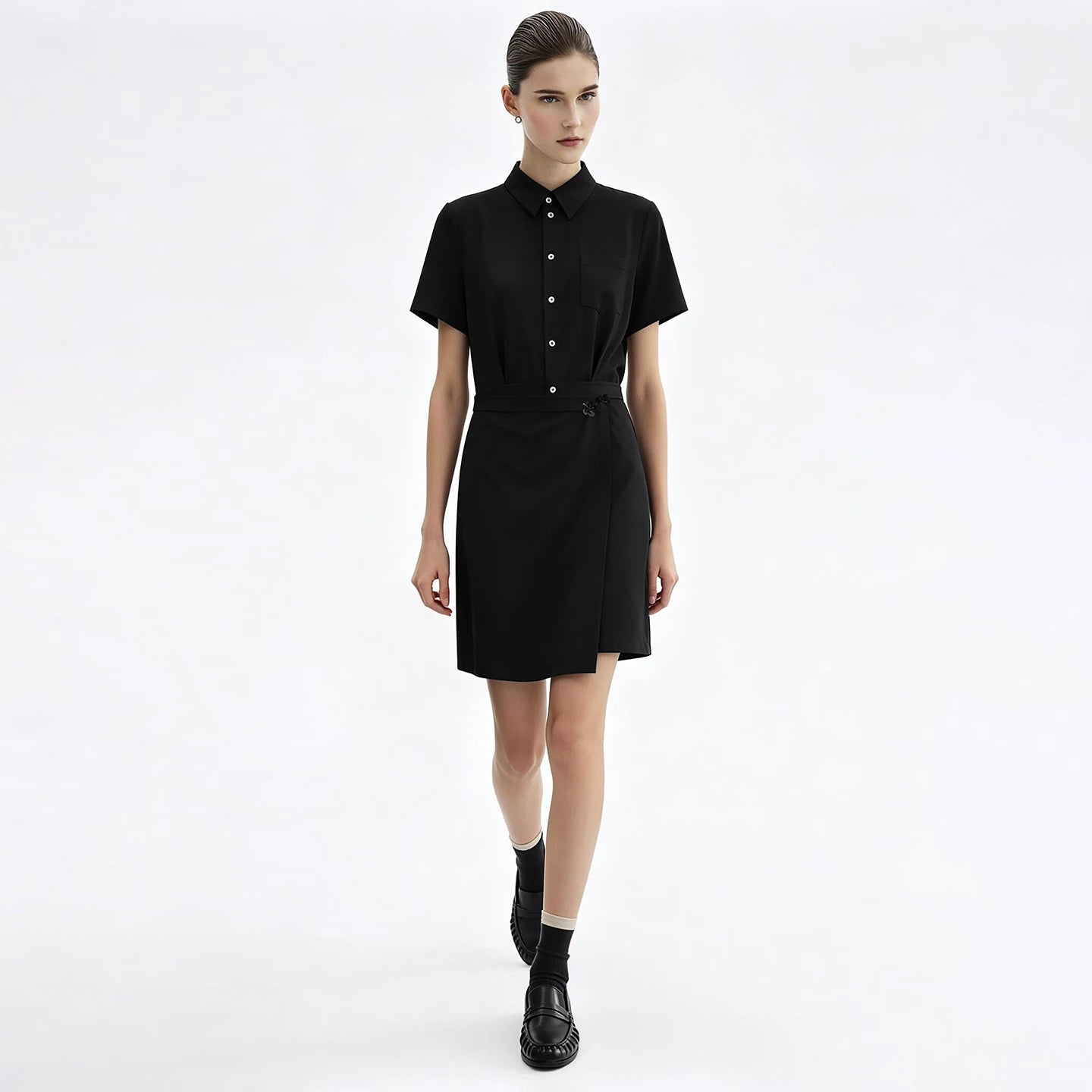Elegantes Damen Midikleid Mit Reverskragen Und Stretch