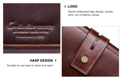 Herren Echtleder Clutch Lange Vintage Geldbörse Reißverschluss Kartenhalter Münzfach