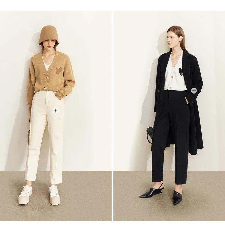 Damen-Strickjacke V-Ausschnitt Wollstickerei locker romantisch Winter
