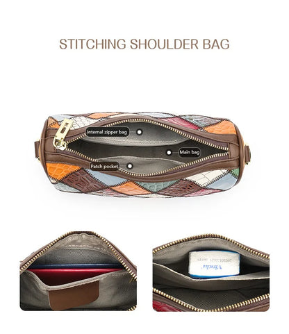 Damen-Schultertasche Patchwork-Leder Boho-Stil