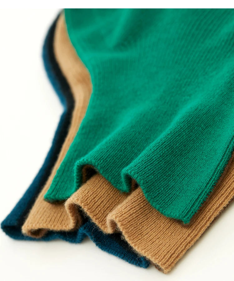 Damen-Rollkragenpullover 100 % Wolle Farbkontrast Slim Fit Frühling