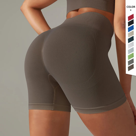 Nahtlose Yoga-Shorts dunkelgrau mit Push-up-Form am Gesäß und geradem Bein