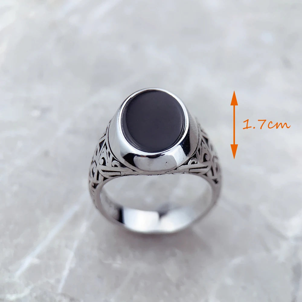 Damen-Ring ovaler Siegel schwarz Vintage aus Sterlingsilber