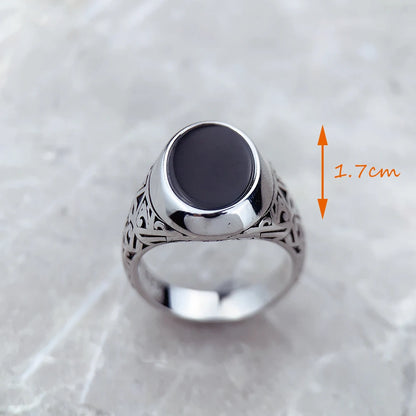 Damen-Ring ovaler Siegel schwarz Vintage aus Sterlingsilber