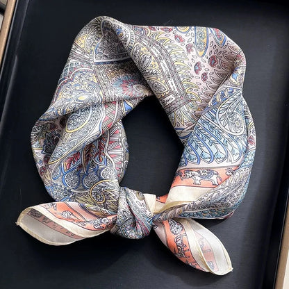 Damen Seidensatin Schal quadratisch Blumenprint Kopftuch Bandana Hijab