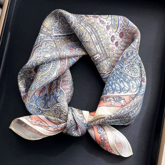 Damen Seidensatin Schal quadratisch Blumenprint Kopftuch Bandana Hijab