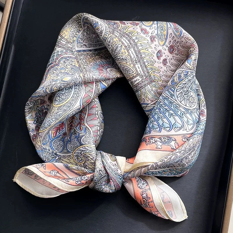 Damen Seidensatin Schal quadratisch Blumenprint Kopftuch Bandana Hijab