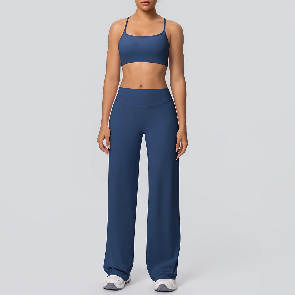 Yoga-Set: Bustier und weite Hose, dunkelblau