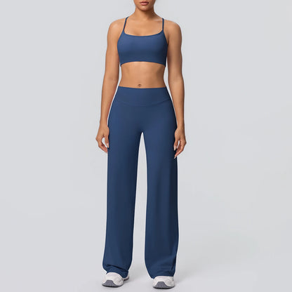 Yoga-Set: Bustier und weite Hose, dunkelblau