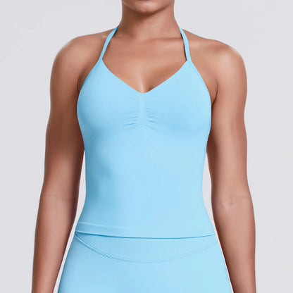 Damen Yoga-Weste mit V-Ausschnitt und breiten Trägern, hellblau
