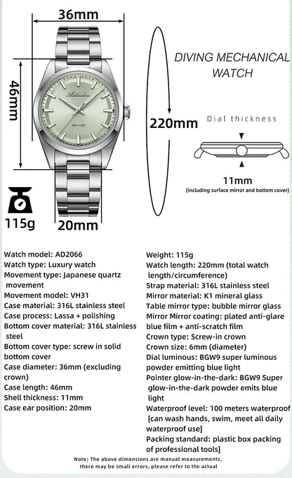 Herren-Taucheruhr aus 316L-Edelstahl mit BGW9-Leuchtmasse