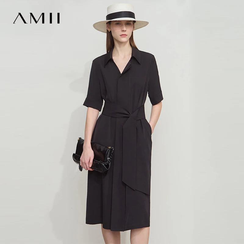 Damen Hemdkleid Mit Gürtel Elastisch Komfort Büro Elegant