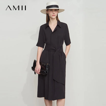 Damen Hemdkleid Mit Gürtel Elastisch Komfort Büro Elegant