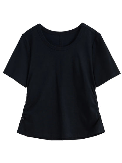 Beiges Damen-T-Shirt mit Rundhalsausschnitt und kontrastierendem Buchstaben-Print – ideal für den Sommer