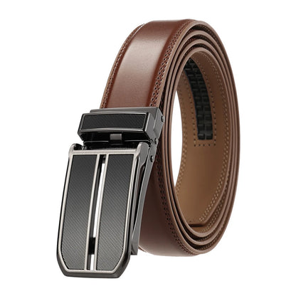 VATLY Echter Ledergürtel Herren 3cm Dünn Automatik-Schnalle Braun 130cm