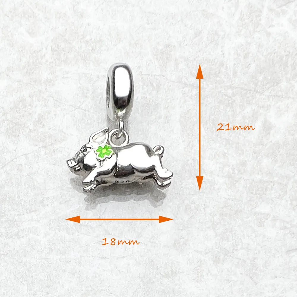 Damen-Charm-Anhänger Schweinchen Kleeblatt Glück II aus Sterlingsilber