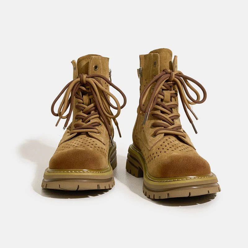 AIYUQI 2025, neue frauen stiefel Vintage loch frauen kurze stiefel