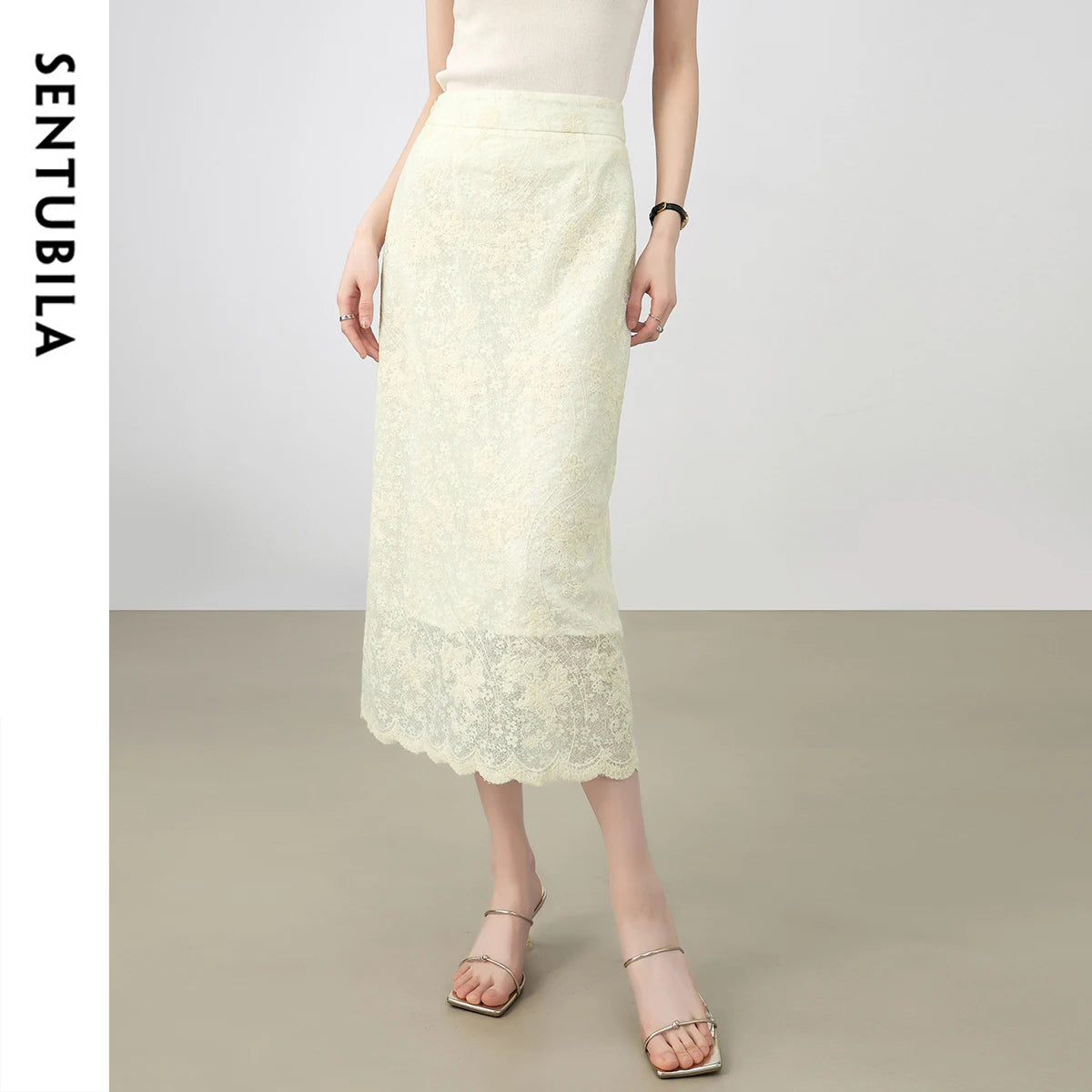 Damen Spitzenrock mit hoher Taille und elegantem Schlitz für Sommerpartys