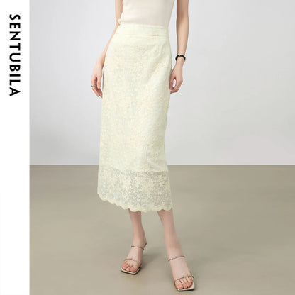 Damen Spitzenrock mit hoher Taille und elegantem Schlitz für Sommerpartys