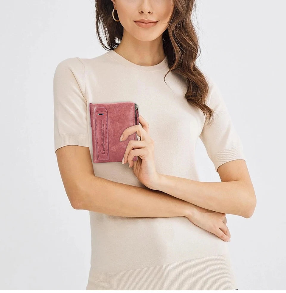 Damen Echtleder Geldbörse Bifold Luxus Retro Fotofächer Kartenhalter Reise Geschenk
