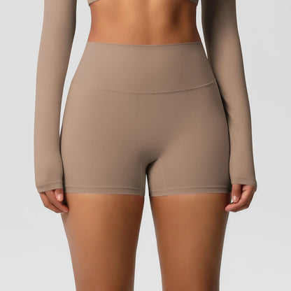 Yoga-Shorts mit Push-up-Effekt, beiges High-Waist-Design