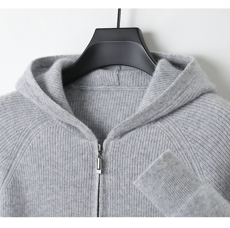 Herren Kapuze Strickjacke Woll jacke Herbst/Winter verdickt große 100% Merinowolle Pullover Reiß verschluss Casual Sportswear Mantel Tops