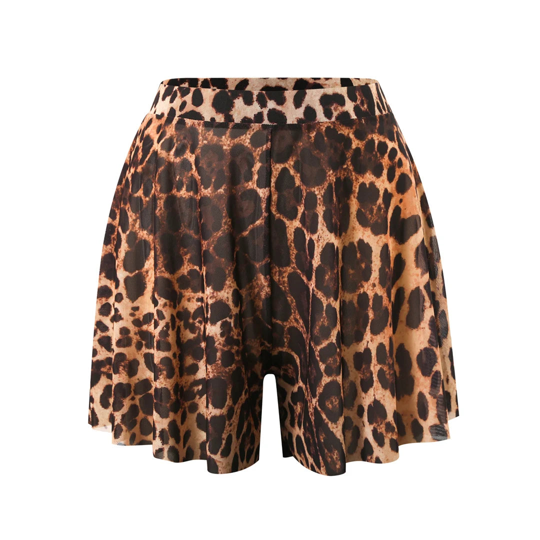 Damen-Badeanzug Leopard Langarm Shorts Set gepolstert einteilig