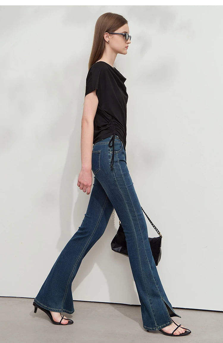 Damen T-Shirt aus Modal-Baumwolle mit kurzen Rotator-Ärmeln und Swing-Neck