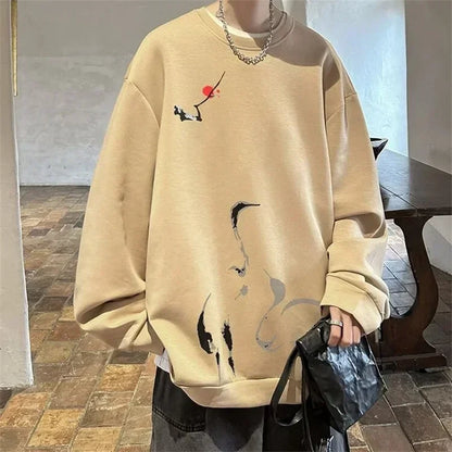 2025, neue Tinte Malerei Kran Gedruckt Pullover Hoodies Für Männer Frühling Hip Hop Mode Oansatz Hoody Y2K Streetwear Sweatshirts