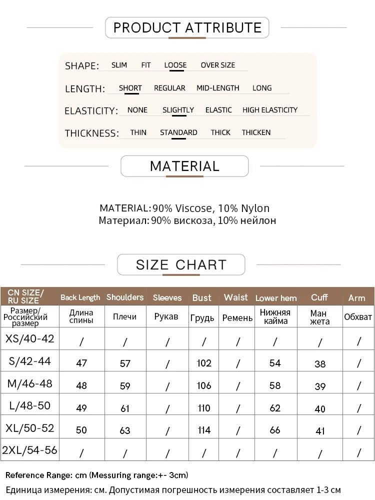 Größentabelle für den Damen-Strickpullover mit Maßen und Materialangaben