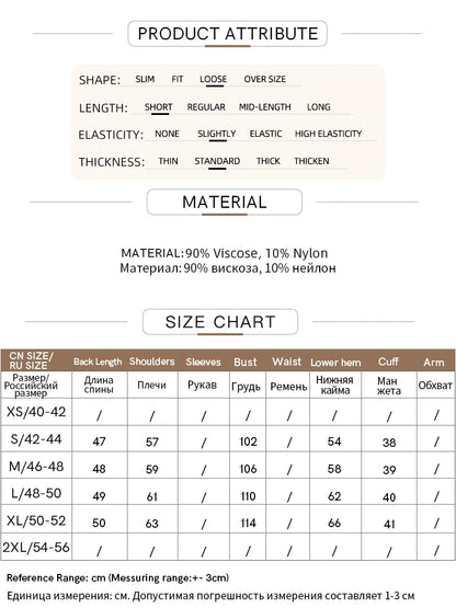 Größentabelle für den Damen-Strickpullover mit Maßen und Materialangaben