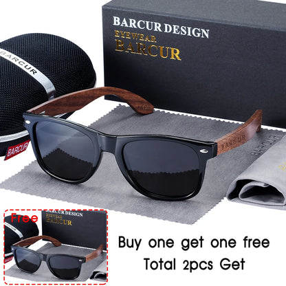 Sonnenbrille Walnuss schwarz polarisiert UV400 Holz Original-Etui Herren
