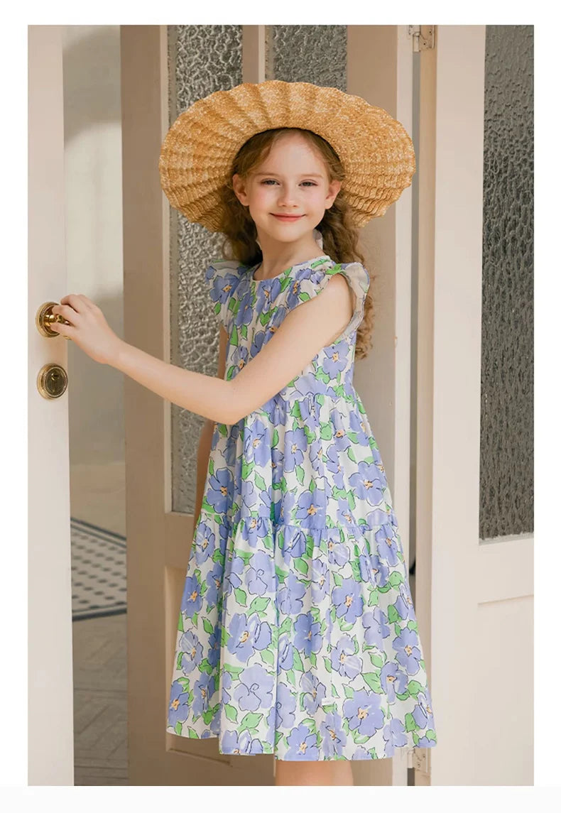 Langärmliges Prinzessinnenkleid aus Gaze in Tiefblau und Rot für Mädchen – Perfekt für Geburtstagsfeiern und Hochzeiten (3-14 Jahre)