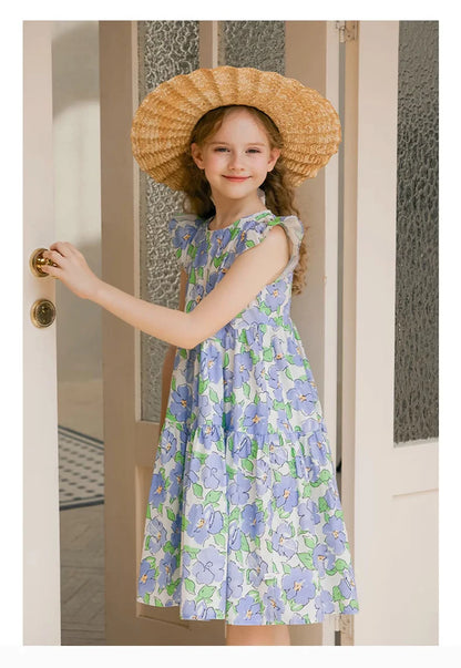 Langärmliges Prinzessinnenkleid aus Gaze in Tiefblau und Rot für Mädchen – Perfekt für Geburtstagsfeiern und Hochzeiten (3-14 Jahre)
