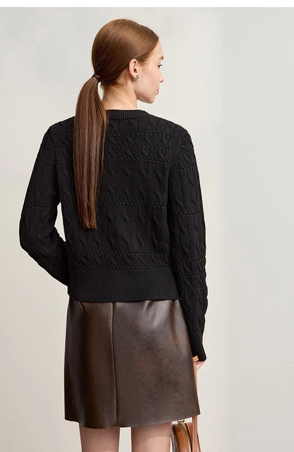 Damen-Strickjacke Rundhals gerade kurz Vintage elegant Winter