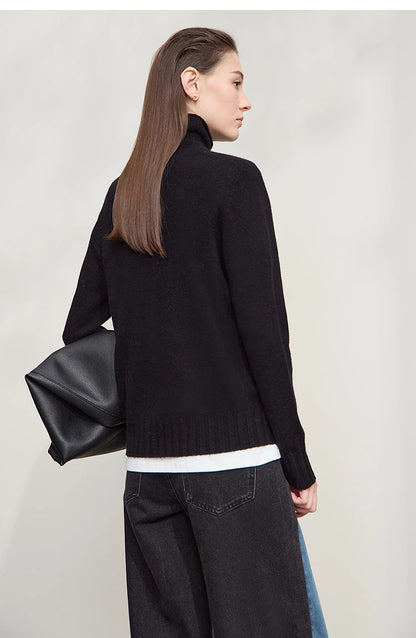 Damen-Rollkragenpullover 100 % Wolle locker Herbst-Winter