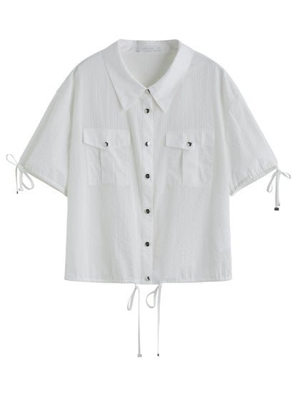 Französisch inspiriertes Damenhemd im minimalistischen Stil – figurbetontes, sommerliches Oberteil in zartem Rosa
