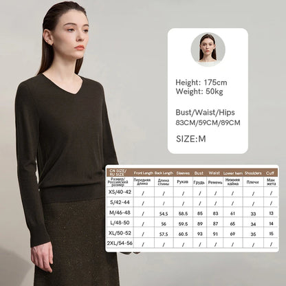 Damen V-Ausschnitt Pullover 100 % Wolle vielseitig Langarm Herbst